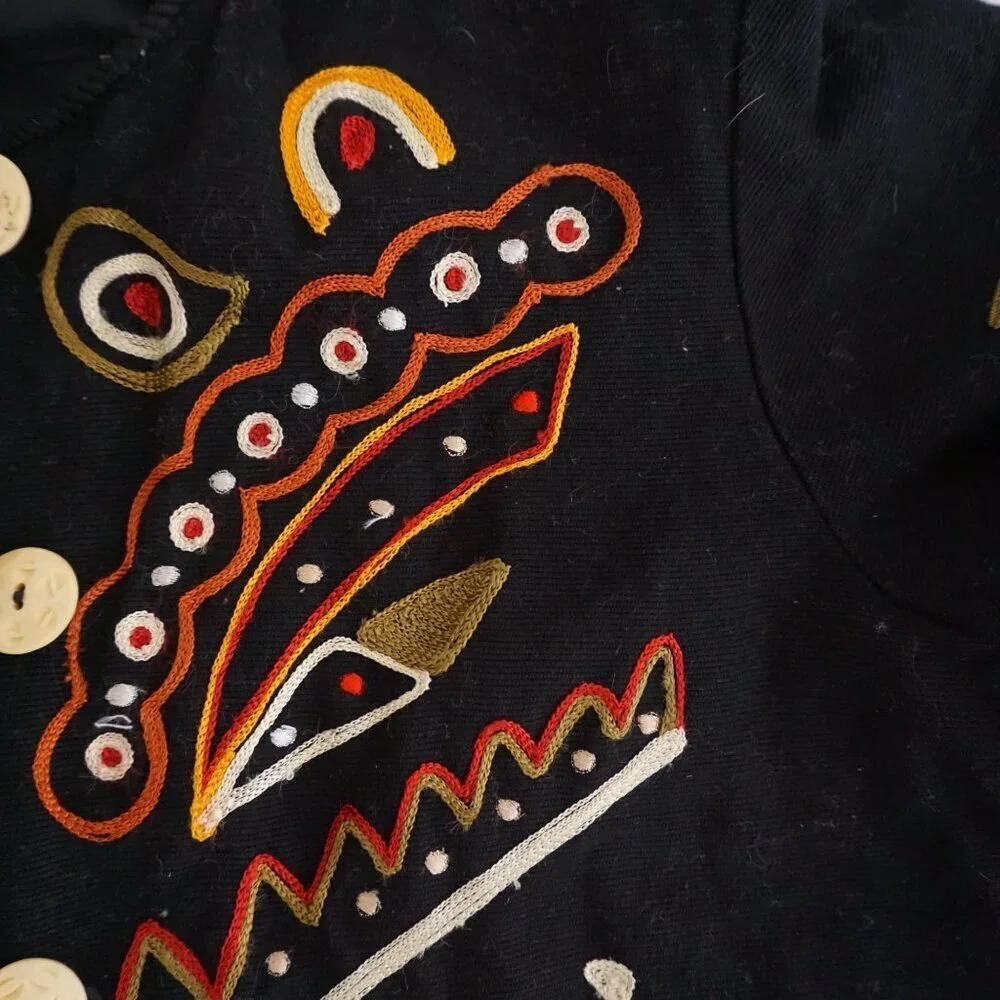 Vintage Indigo Moon Embroidered Black Jacket Boho Artsy Eclectic Grandmacore L - Picture 9 of 10